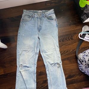 Zara High Rise Wide Leg Light Wash jeans